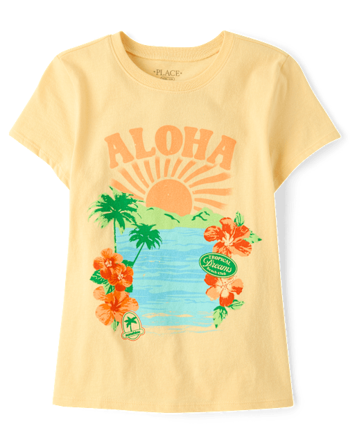 Girls Short Sleeve Aloha Graphic Tee - YELLOW | The Children's Place