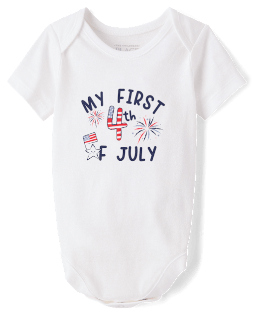 Baby Short Sleeve First 4th Of July Graphic Bodysuit - WHITE | The
