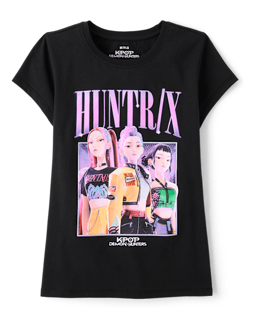 Girls Short Sleeve K-Pop Demon Hunters Huntrix Graphic Tee - BLACK
