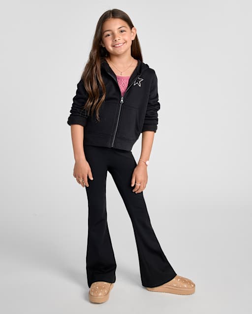 Girls Quick Dry V-Waist Flare Leggings - Black