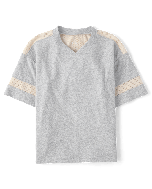 Boys Short Sleeve Contrast Mesh Football Tee - GRAY | The