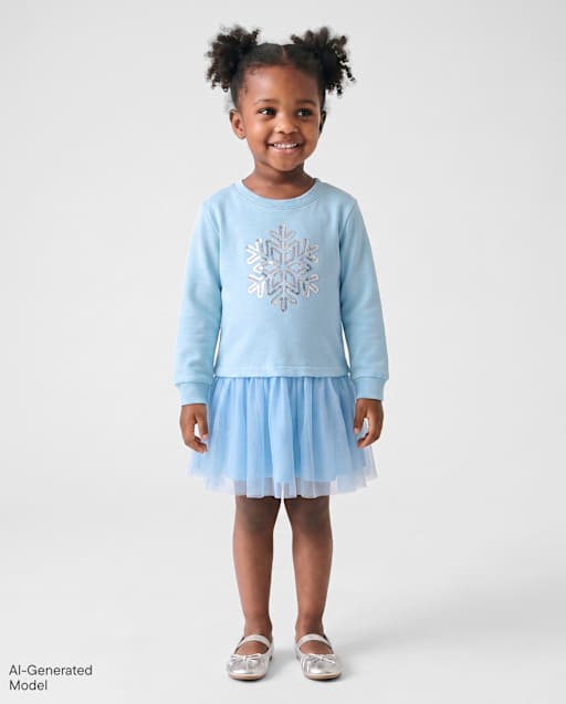 Baby And Toddler Girls Long Sleeve Sequin Sweatshirt Dress - BLUE