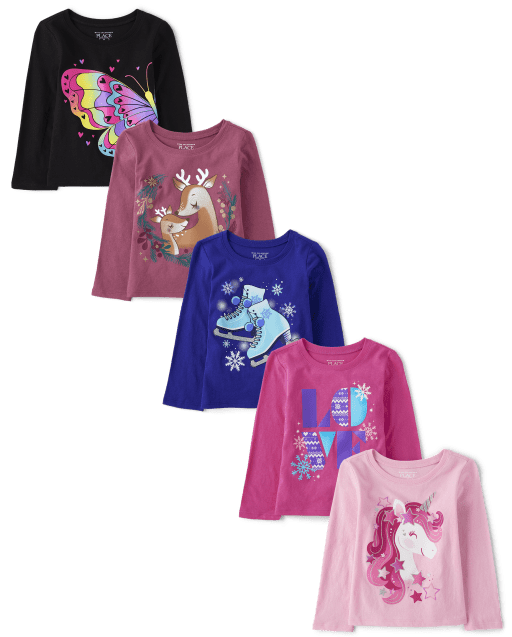 Baby And Toddler Girls Long Sleeve Trend Graphic Tee 5-Pack | The ...
