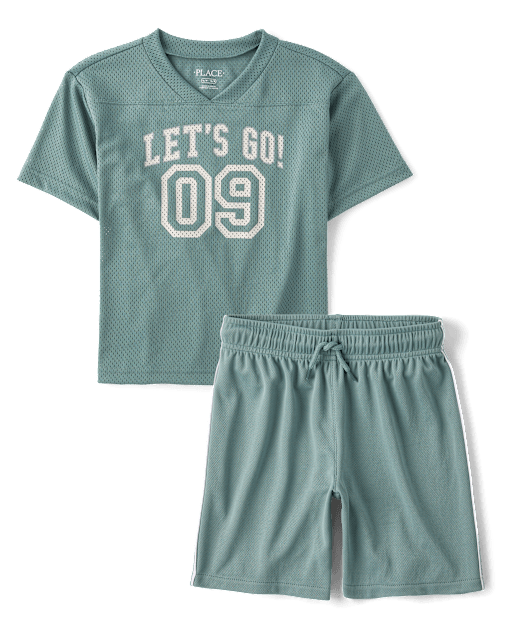トップス The campament Grey Contrast sweat 2Y Boys Short Sleeve Quick Dry Side Stripe Mesh 2-Piece Outfit Set