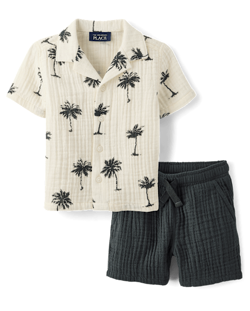 子供用品 tmp Baby And Toddler Boys Short Sleeve Palm Tree Gauze 2-Piece Outfit