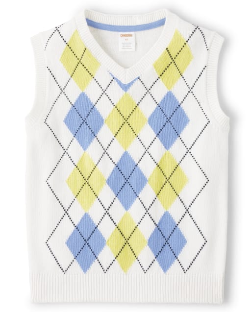 Boys Sleeveless Argyle Sweater Vest - Spring Celebrations - WHITE