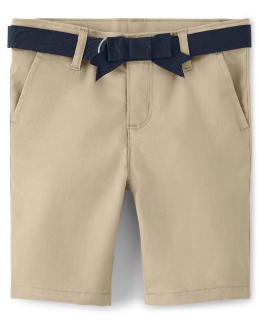 Girls Belted Woven Chino Shorts with Stain and Wrinkle Resistance