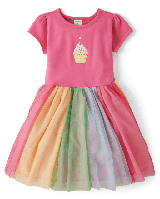 Girls Short Sleeve Embroidered Birthday Tutu Dress - Birthday Boutique - PINK