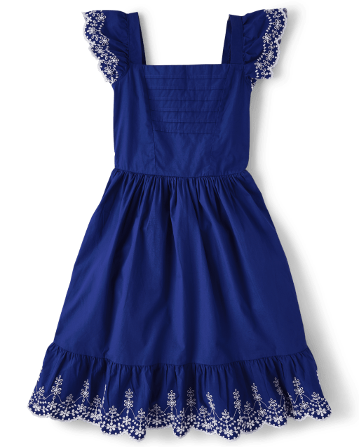mommy and me blue dresses Womens Short Flutter Sleeve Woven Eyelet Dress - Belle - BLUE Size:US 12 pair:blanca-stretch-crepe-shorts-black Princess Long Dress 18th Tiered dress Care Fabric – Machine