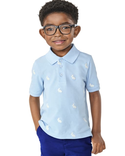 Boys Short Sleeve Schiffli Bunny Polo - Blue Belle - BLUE | Gymboree
