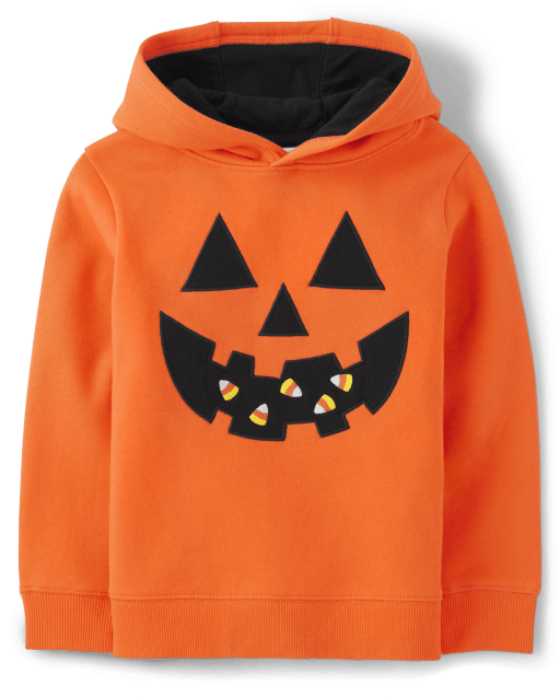 Boys Long Sleeve Embroidered Jack-O-Lantern Fleece Hoodie - Trick