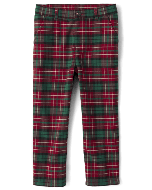 Boys Plaid Twill Woven Dress Pants - A Royal Christmas - RED