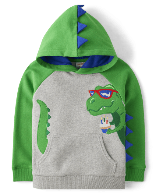 Boys Long Sleeve Embroidered Dino Fleece Hoodie - Birthday