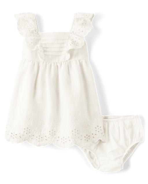 toddler crochet flutter-sleeve dress - ivory Baby Girls Mommy And Me Short Sleeve Eyelet Linen-Blend Flutter WHITE BUNDLE-50FOR168