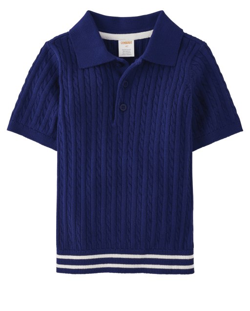 Boys Short Sleeve Cable Knit Polo - Bon Voyage - BLUE | Gymboree