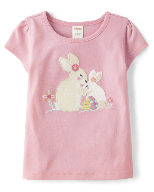 Girls Short Sleeve Embroidered Bunny Top - Spring Celebrations