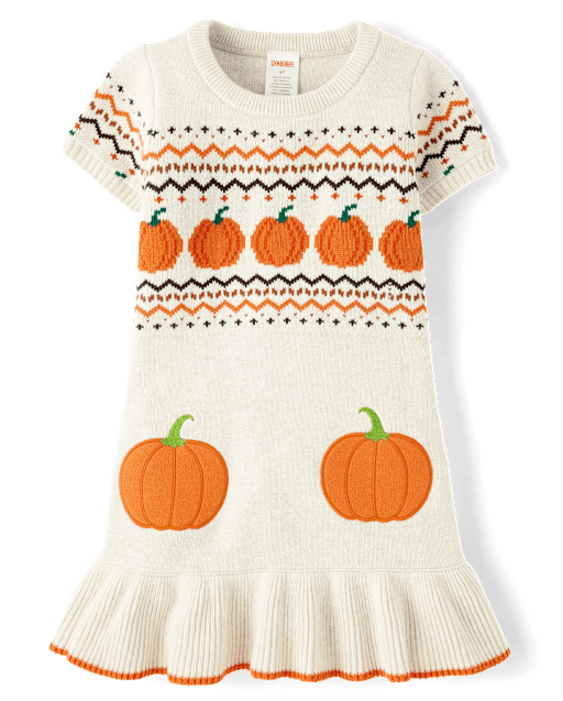 pumpkin dress Girls Short Sleeve Embroidered Peplum Sweater - Autumn Adventures - TAN White/Gold/Silver Beautiful 100% cotton lace green dresses for women Kid Pattern:Gold & green safari