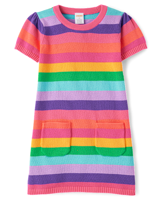 rainbow jersey dress Girls Short Sleeve Striped Sweater - Classroom Cutie - PINK Casual dresses