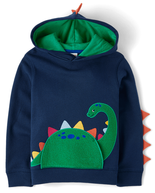 Boys Active Long Sleeve Embroidered Dino Fleece Hoodie - Classroom