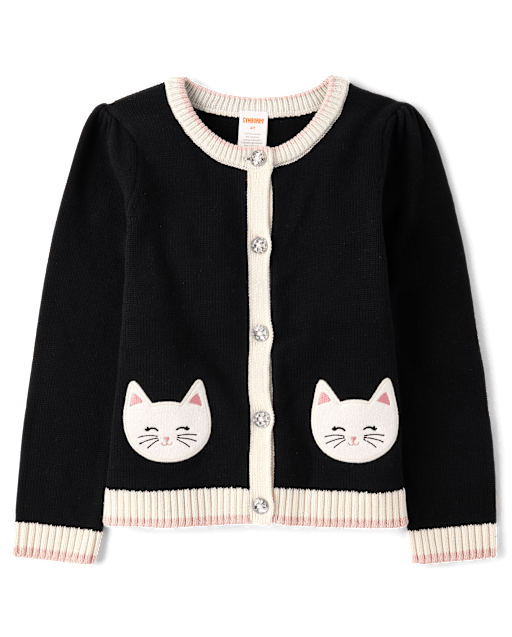 新品未使用❤︎ LES BONS ENFANTS CAT GIRL No.012 Girls Long Sleeve Cat Cardigan - Lil' Leopard - BLACK | Gymboree