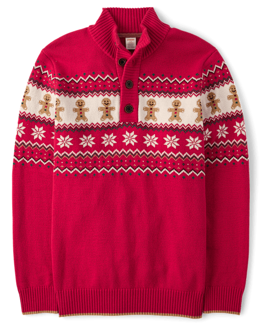 Mens Matching Family Long Sleeve Gingerbread Fairisle Knit Sweater