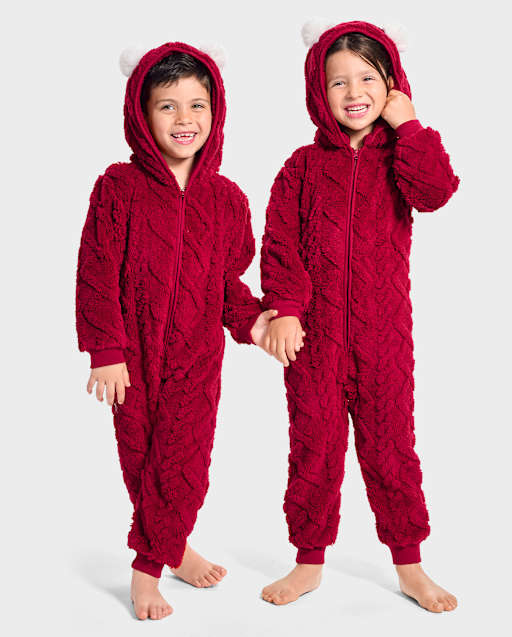 Kids Long Sleeve Cable Knit One-Piece Pajamas - RED | Gymboree