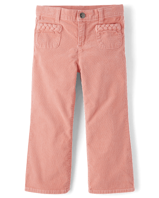 Girls Braided Patch Pocket Corduroy Wide Leg Pants - Highland
