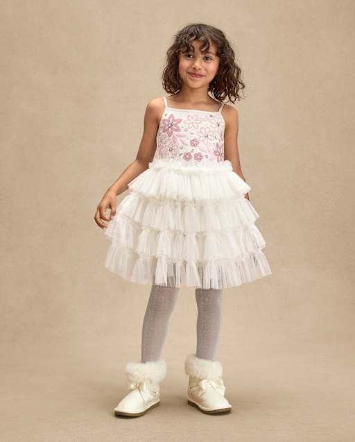 kate knit dress happy harvest sizing Girls Sleeveless Embroidered Sequin Ruffle Tiered - On Pointe - WHITE VTO