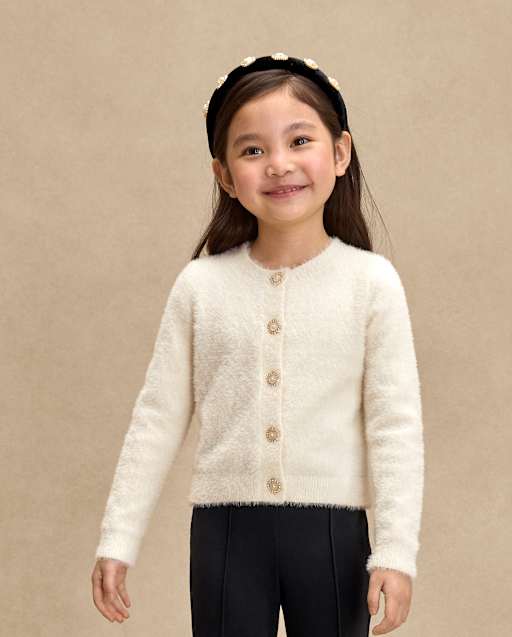 Girls Long Sleeve Embellished Eyelash Cardigan - Petit Paris
