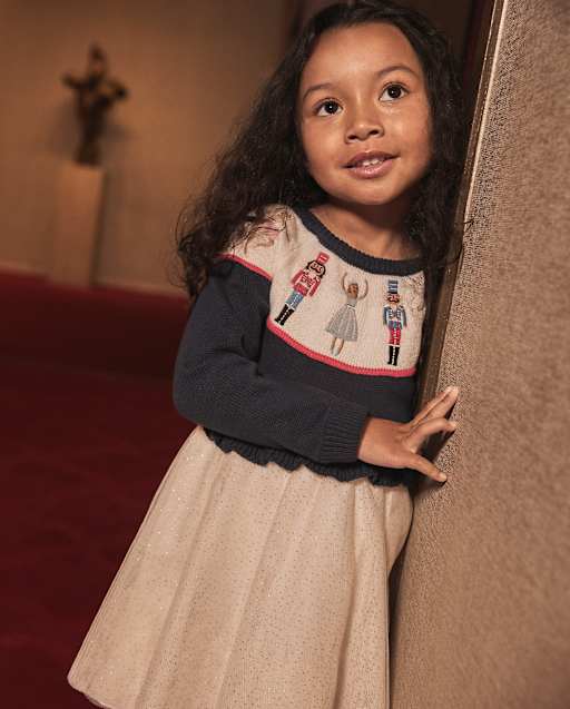 Girls Long Raglan Sleeve Embroidered Nutcracker Sweater Tutu Dress - New York City Ballet by GYMBOREE - BLUE