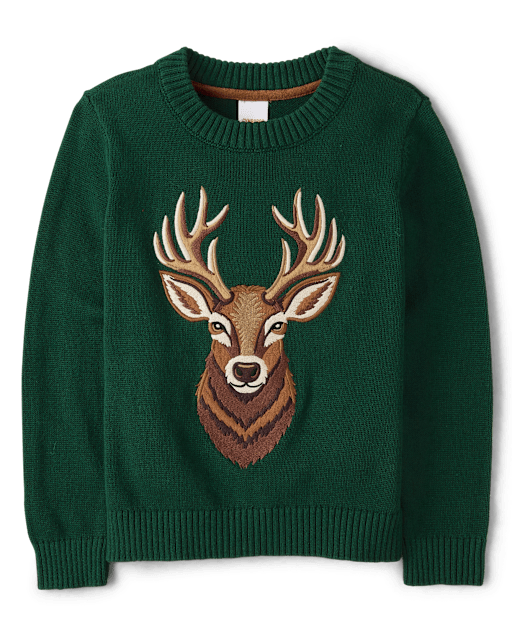 Boys Long Sleeve Embroidered Deer Sweater - Royal Christmas