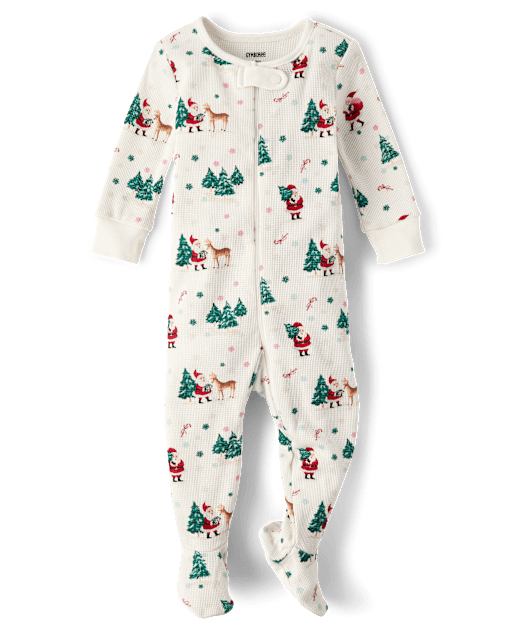 Baby Long Sleeve Santa Thermal Footed One Piece Pajamas - WHITE