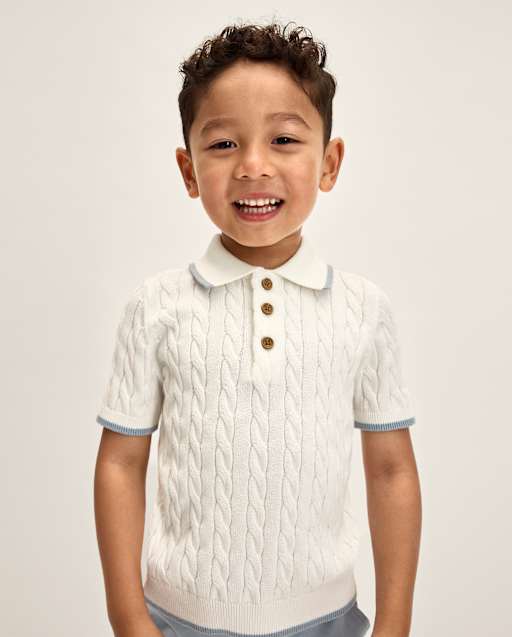 Boys Short Sleeve Cable Knit Henley Sweater Polo - Enchanted