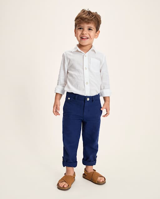 Boys Linen-Blend Roll Cuff Chino Pants - Linen Edit - BLUE | Gymboree