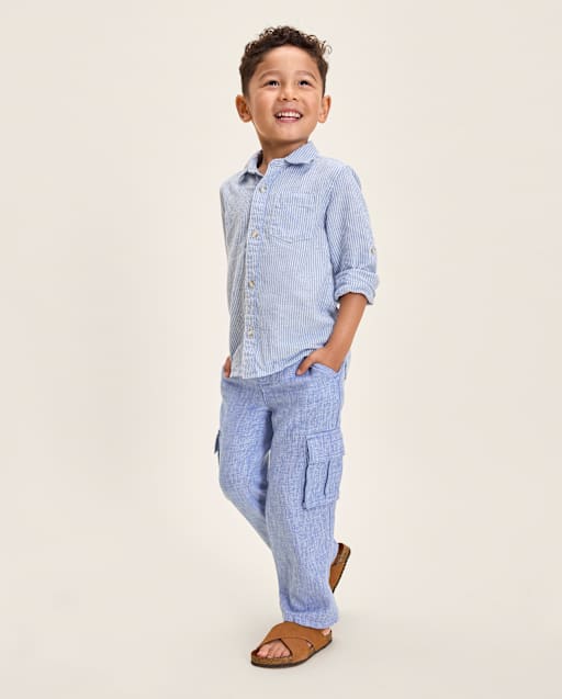 Boys Linen Blend Cargo Pants - Linen Edit - BLUE | Gymboree