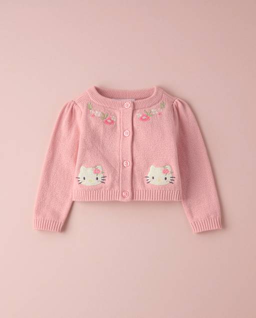 Baby Girls Long Sleeve Hello Kitty Applique Floral Cardigan - PINK