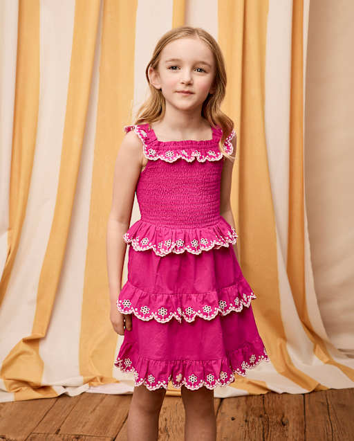 Girls Mommy And Me Sleeveless Embroidered Eyelet Tiered Dress