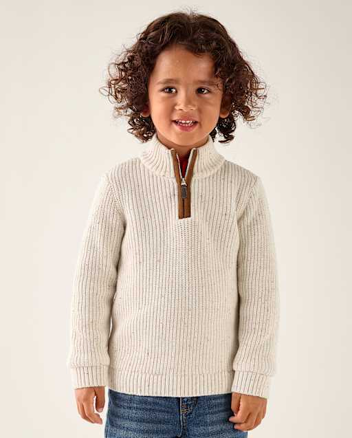 Boys Long Sleeve Contrast Textured Quarter Zip Pullover - Little