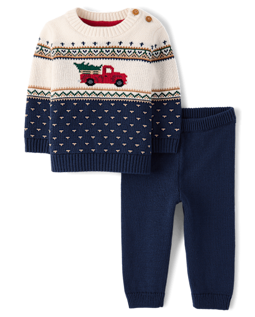 Baby Boys Truck Fairisle 2-Piece Sweater Set - Tartan Remix - BLUE