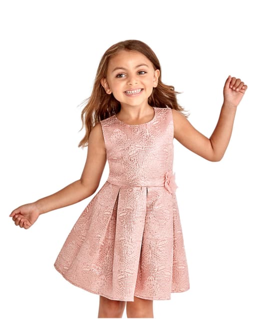 Baby And Toddler Girls Sleeveless Rose Gold Metallic Woven Jacquard Dress - METALLIC
