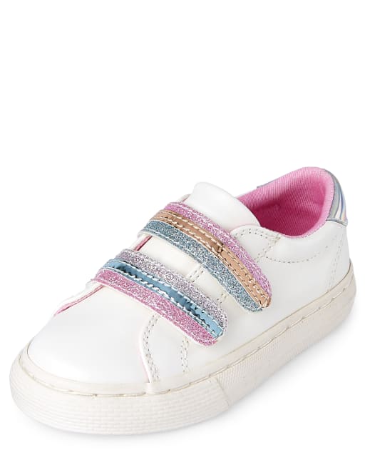 Toddler Girls Glitter Striped Faux Leather Low Top Sneakers