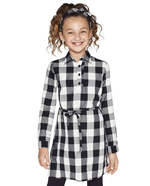 black and white flannel dress Girls Matching Family Buffalo Plaid Shirt Color:Black Suede