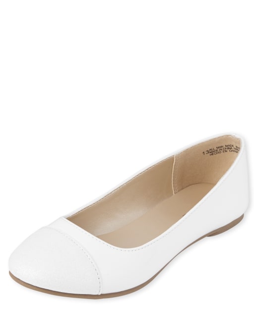 ladies white dress flats Girls Glitter Ballet - white flats with straps