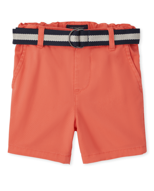 Baby And Toddler Boys Belted Woven Chino Shorts - ORANGE | The