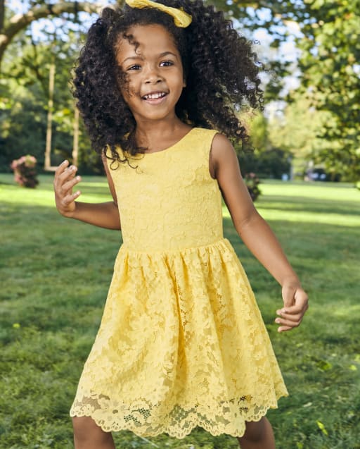 Toddler Girls Sleeveless Woven Lace Fit And Flare Dress - YELLOW