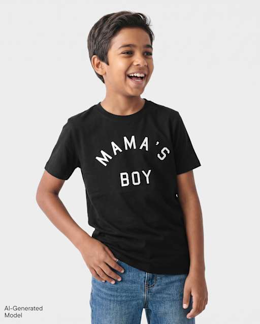 Boys Matching Family Short Sleeve Mama's Boy Graphic Tee - BLACK