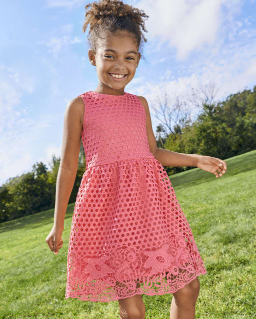 Girls Sleeveless Floral Eyelet Shift Dress - PINK | The Children's