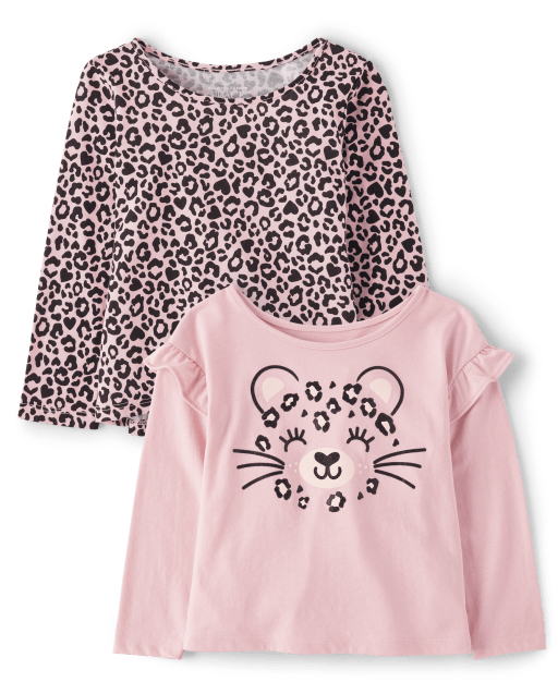 Toddler Girls Mix And Match Long Sleeve Leopard Print Top 2-Pack