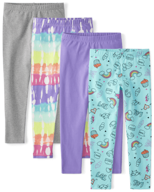 Girls Mix And Match Doodle Print Knit Leggings 4-Pack - MULTI