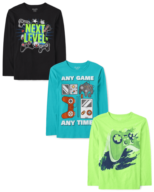 Boys Long Sleeve Video Game Graphic Tee 3-Pack - MULTI | The